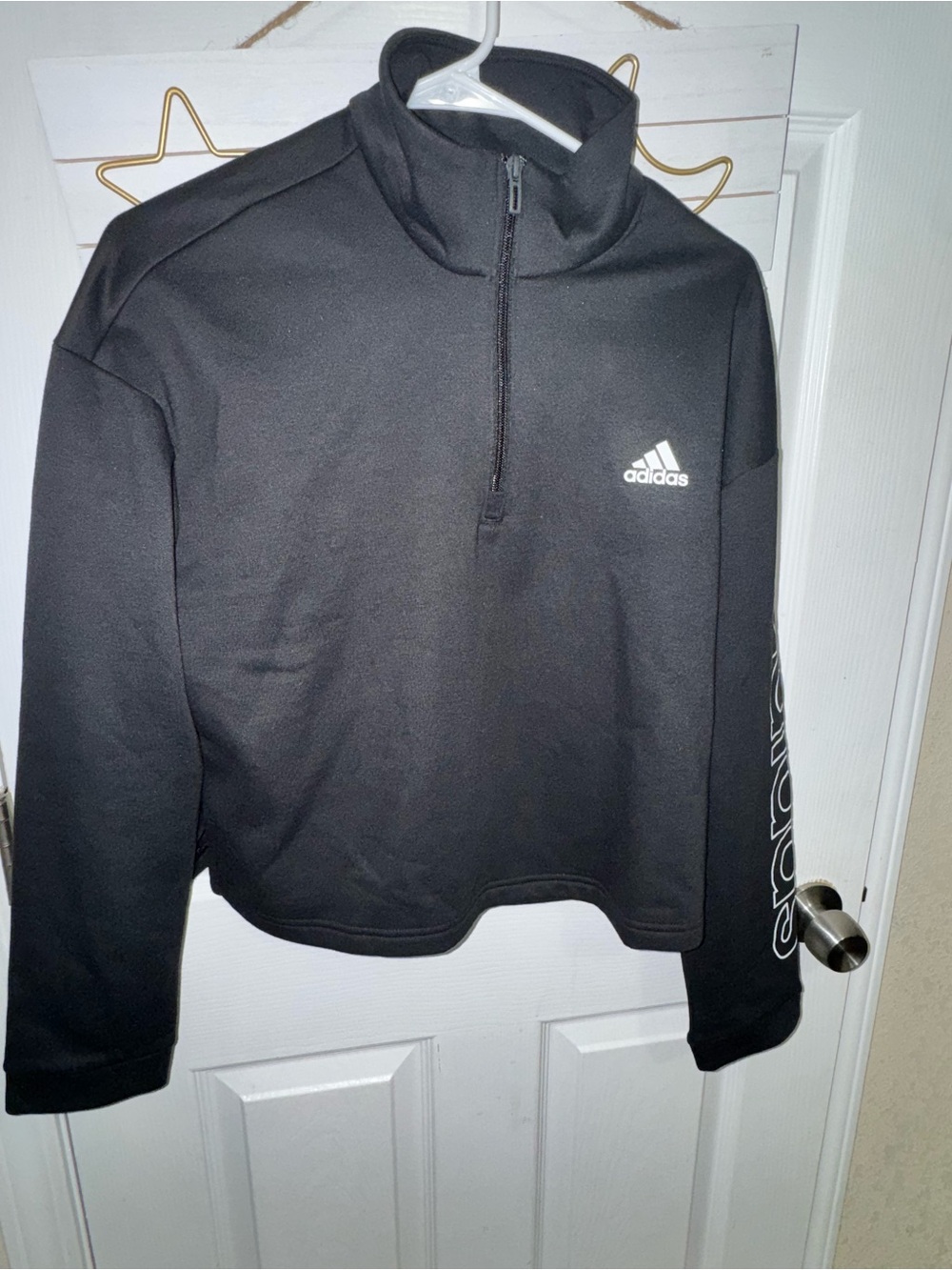 adidas Black Half-Zip Pullover Jacket with Sleeve Logo